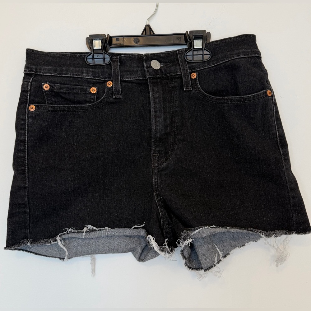 Levi's Women’s Size 29 Ashy Black Jean Shorts with Distressed Hem High Rise